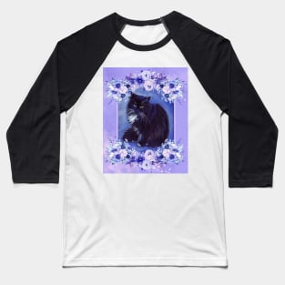 Tuxedo cat with floral elements designed by Renee Lavoie Baseball T-Shirt